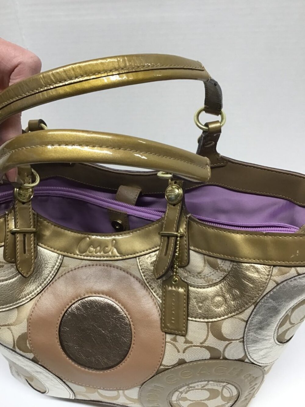 Coach Carly Tote F16180 Patchwork Embossed Metallic with Signature Tag - Picture 8 of 16